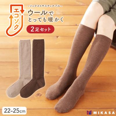ふるさと納税 葛城市 エコソク ハイソックス 2足組 (ほっこりカラー) レディース 靴下 ウール