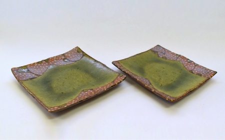 釉彩小角皿 2枚セット 和食器 陶芸品《受注制作》皿 角皿 正方形 プレート 取り皿 和食器 おすすめ おしゃれ 陶芸 手作り 陶器 陶芸作家