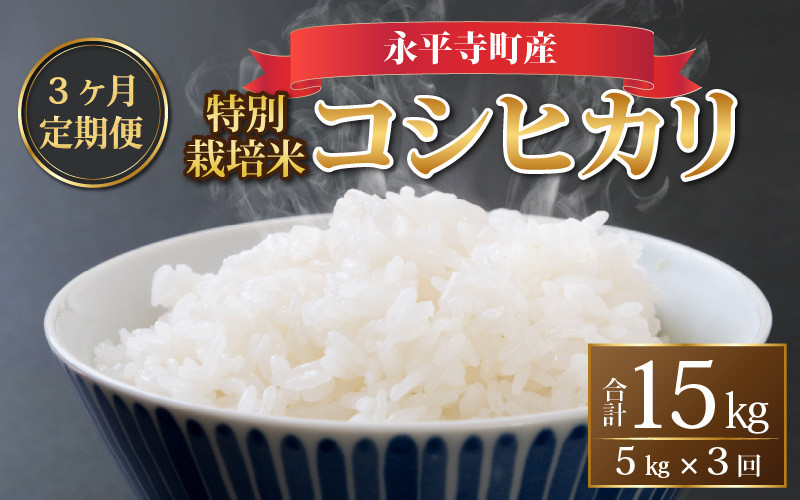 
            【先行予約】【3ヶ月定期便】【白米】令和7年度産 永平寺町産 農薬不使用・化学肥料不使用 特別栽培米 コシヒカリ 5kg×3ヶ月（計15kg）【10月上旬より順次発送開始予定】５キロ 5kg 米  米 お米 コメ 送料無料 こしひかり 福井[E-033014]  米定期便 定期便 頒布会 
          