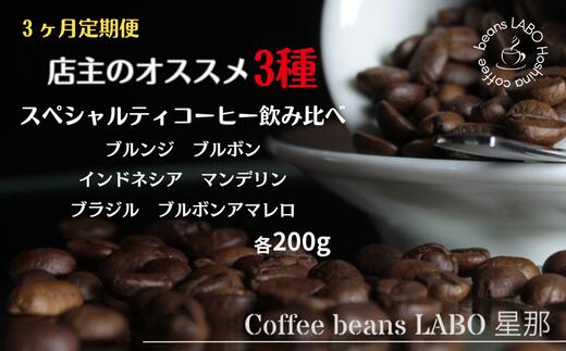 【ふるさと納税】 【定期便3ヶ月】店主オススメ スペシャルティコーヒー豆 3種飲み比べ(各200g) ブルンジ ブルボン インドネシア マンデリン ブラジル ブルボンアマレロ 珈琲 珈琲豆 超希少 岐阜県 大垣市