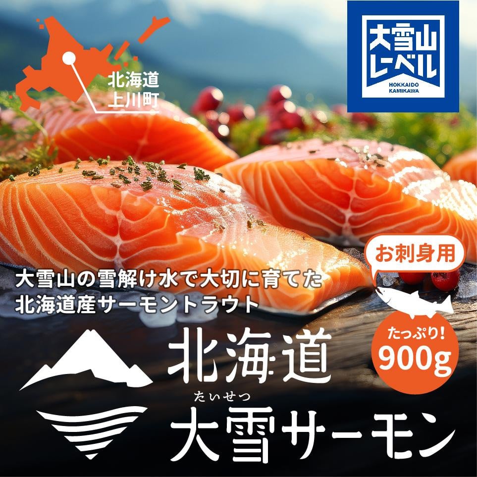 
            北海道大雪サーモン刺身用900ｇ（約150ｇ×6個程度）【 小分け サーモン 刺身 冷凍 鮭 北海道大雪サーモン さけ シャケ しゃけ カルパッチョ 高級 贈答 生食用 魚介類 厚切り 薄切り ふるさと納税 北海道 上川町 】
          
