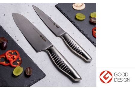 H50-37 MOKA ダマスカス包丁２点セット（三徳+ペティ） オールステンレス｜軽くてにぎりやすい ハンドル 女性でも使いやすい 一体型 お手入れ簡単 ギフト お祝い 贈り物に最適