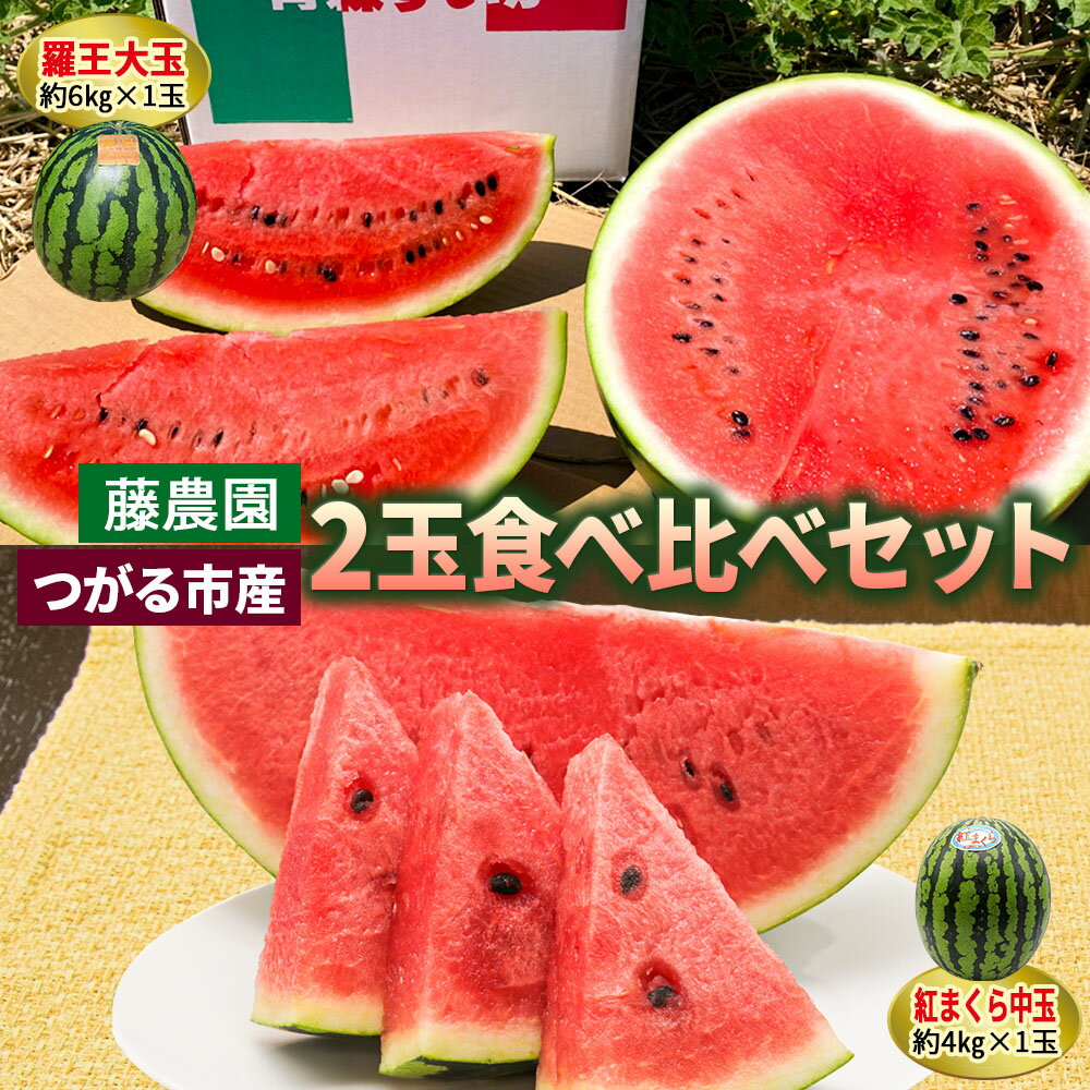 【ふるさと納税】[羅王・紅まくら] スイカ 食べ比べ 2玉セット｜つがる市産 青森産 産直 2026年産 令和8年 夏 すいか 西瓜 果物 フルーツ 旬 特産 藤農園 農福連携 ラオウ らおう 羅皇 [0620]
