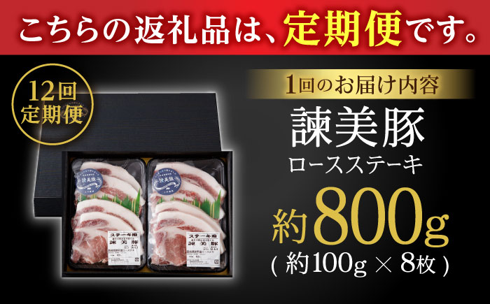 【12回定期便】諫美豚のロースステーキセット800g / 諫美豚 ロース ロースステーキ ステーキ 豚肉 / 諫早市 / 株式会社土井農場 [AHAD044]