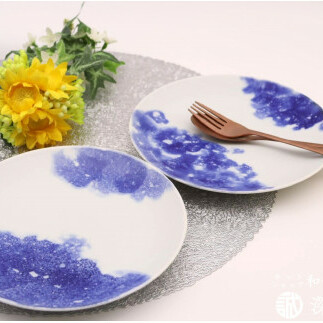 有田焼 BLUE ESPUMA / 6.5寸皿 2枚（深海三龍堂） 食器 おしゃれ スタイリッシュ シンプル モダン 青い器 A20-452