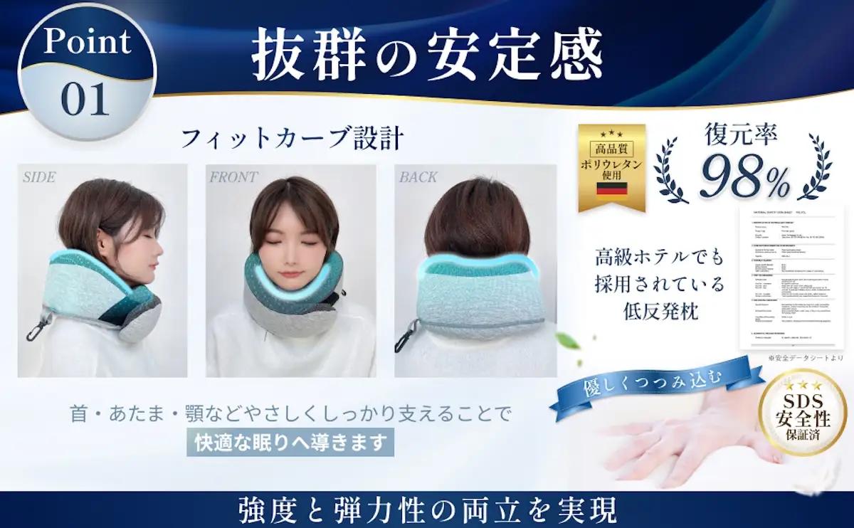 旅行用 LUNEXネックピロー (グレー) サイズ調整可能 持ち運びフック付き [子供から大人まで家族みんなで使える] [1345]