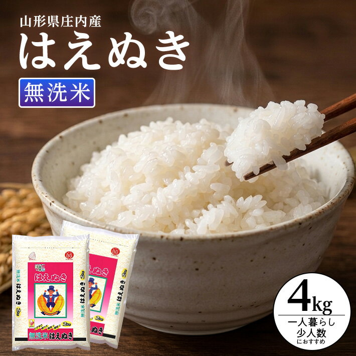 【ふるさと納税】無洗米 はえぬき 2kg×2袋 計4kg 山形県庄内産 令和7年産米 ご希望の時期頃お届け 庄内米 BG無洗米 精米 白米 ブランド米 東北 山形県 遊佐町 庄内地方 庄内平野 小分け 一人暮らし 少人数