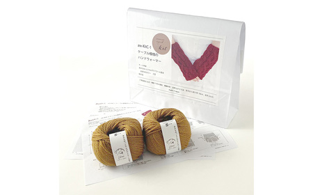 毛糸 2玉で編めるケーブル模様のハンドウォーマーキット 9番色 ／ 編み物キット ハンドウォーマー ウルグアイウール 並太  模様編み ハンドメイド 趣味 手作り 編み図付き 愛知県 No.343