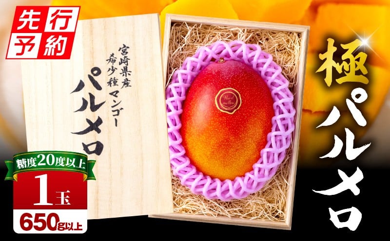 
                  《2026年発送先行予約》【期間・数量限定】宮崎県産 希少種マンゴー (極)パルメロ 650g以上 糖度20度以上 1玉入り_M223-002
                