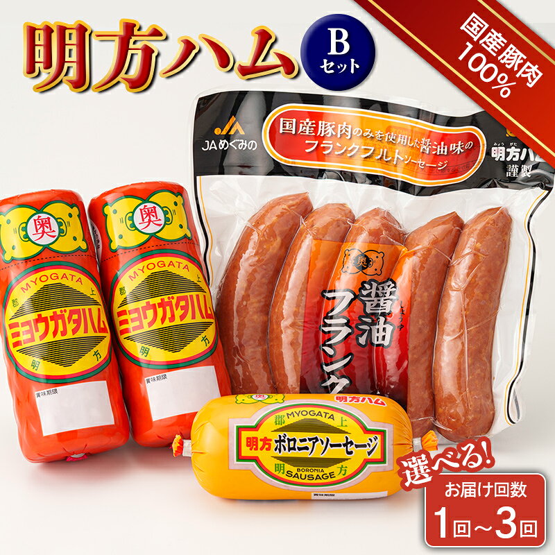 【ふるさと納税】明方ハム Bセット 計1320g 【JAめぐみの農業協同組合】単品 3回定期便 選べる回数 ソーセージ ハム フランクフルト フランク おつまみ 惣菜 晩酌 ディナー 弁当 ビール ワイン 酒のお供 食べ比べ 詰め合わせ 肉 食品 岐阜県 坂祝町 さかほぎ F6M-018var