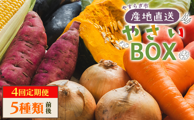 
            野菜 定期便 人気 4回定期便 やさいＢＯＸ（5種類前後） やすらぎ市 産地直送 - 野菜 ベジタブル おまかせ 詰め合わせ セット 季節 旬 お任せ お楽しみ ヘルシー 国産 特産品 送料無料 やすらぎ市 高知県 香南市 Wyr-0030
          