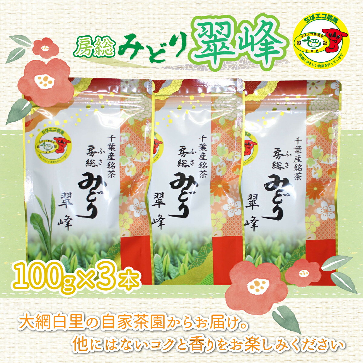 【ふるさと納税】【ちばエコ農産物認証茶葉】翠峰3本セット お茶 緑茶 日本茶 茶葉 千葉県産 大網白里市 ちばエコ農産物 送料無料 H003
