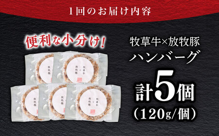 【全6回定期便】　【牧草牛×放牧豚】ハンバーグ 5個 《厚真町》【GOODGOOD株式会社】 ハンバーグ 牛肉 豚肉 小分け 冷凍配送 北海道[AXBP028]