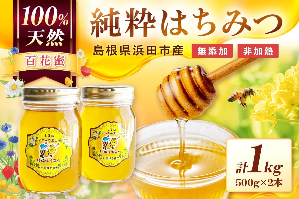 
                  水のきれいな浜田市金城町産「いわみの里山 純粋はちみつ」500g×2本 蜂蜜 ハチミツ 百花蜜 瓶 【184_1906】
                