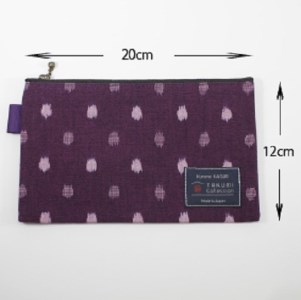 久留米絣　ぺたんこポーチ　（紫小白玉）_Jk022