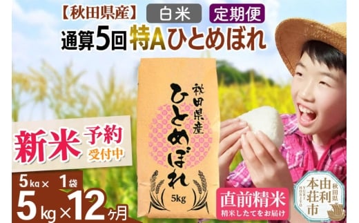《予約受付》《定期便12ヶ月》令和7年産 【白米】通算5回特A 秋田県産ひとめぼれ 計5kg (5kg×1袋) お届け周期調整 隔月もOK【2025年11月中出荷予定】