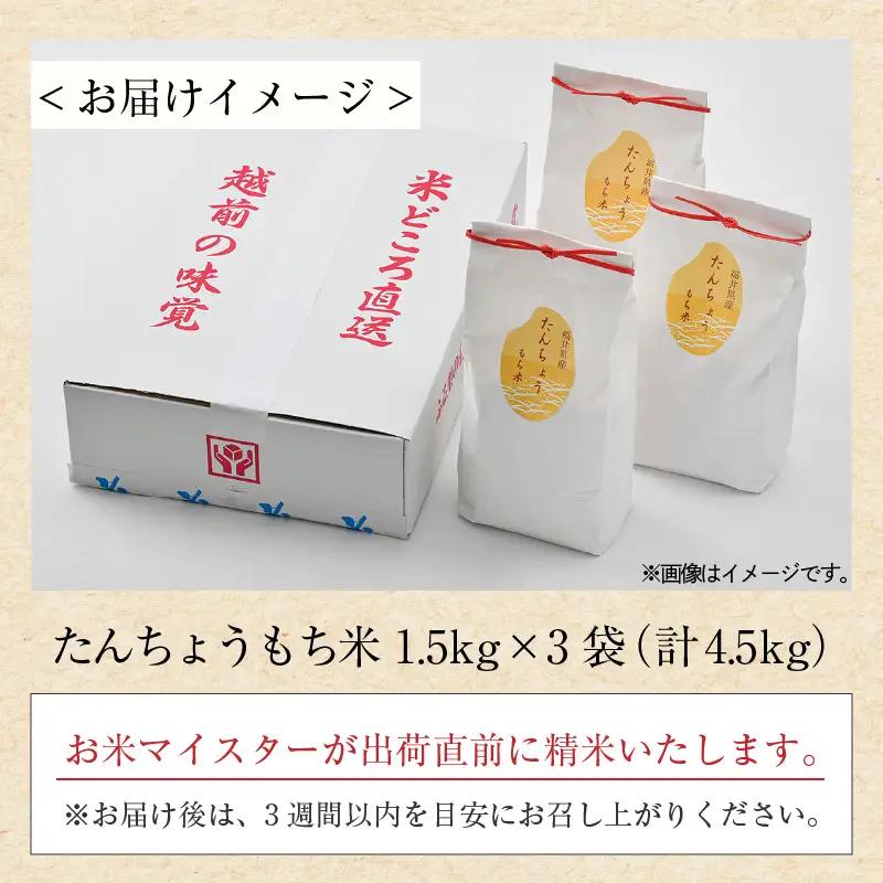 【令和7年産】たんちょうもち米 1.5kg×3袋（計4.5kg）精米 ≪希少！お餅作りに最良≫ ／ 餅 タンチョウ 餅つき 丸餅 柏餅 [aw064-a020]