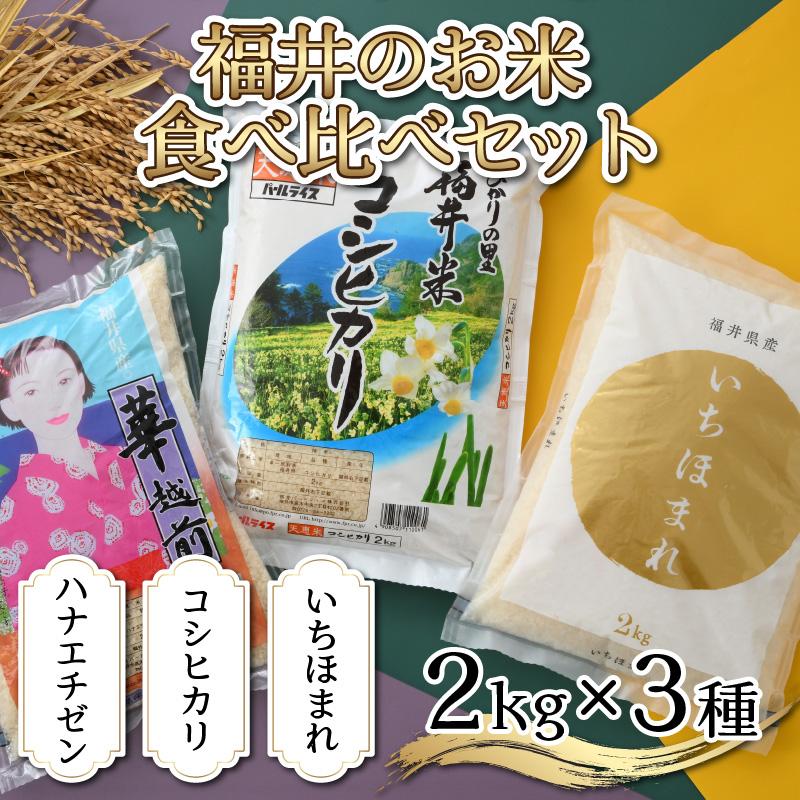 【令和6年産】福井のお米 食べ比べセット 2kg×3種 計6kg ／ 福井県産 ブランド米 ハナエチゼン コシヒカリ いちほまれ 精米 白米 食べ比べ