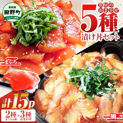 これが魚屋の漬け丼だ！魚屋のおまかせ5種漬け丼セット(マグロ＋鯛＋おまかせ3種) 5種×3P 合計15パック 各80g 鮪 鯛 詰め合わせ 漬け丼 漬け どんぶり 丼 15パック 海鮮 魚 真空パック 個食 個包装 冷凍