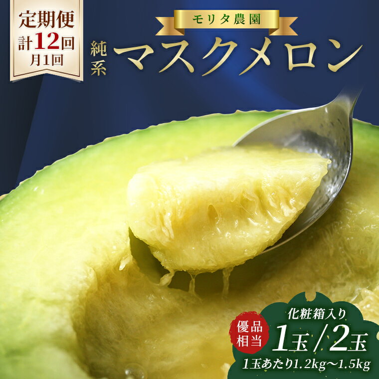 【ふるさと納税】メロン マスクメロン フルーツ 果物 1玉 2玉 定期便 12ヶ月 1年間 毎月 12回 計24玉 おすすめ 最高級 優 国産 化粧箱 青肉 期間限定 数量限定 先行受付 先行予約 リピーター リピート 純系マスクメロン 送料無料 モリタ農園 2026年1月～発送