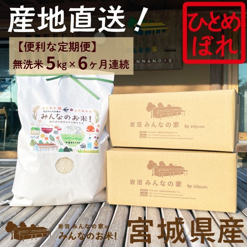 【ふるさと納税】 定期便 6ヵ月 無洗米 ひとめぼれ 5kg ×6回 計30kg 岩沼みんなの家の「みんなのお米！」 米 宮城 銘柄米 プランド 無洗米ひとめぼれ Aランク 6か月定期便 産地直送 岩沼産 こめ お米 ごはん お弁当 おにぎり 宮城県産 家庭 復興 支援 宮城県 岩沼市
