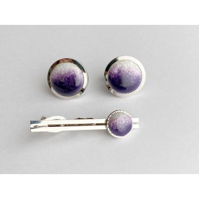 ふるさと納税 津島市 藤色の七宝焼ネクタイピン(丸)&amp;カフスセット