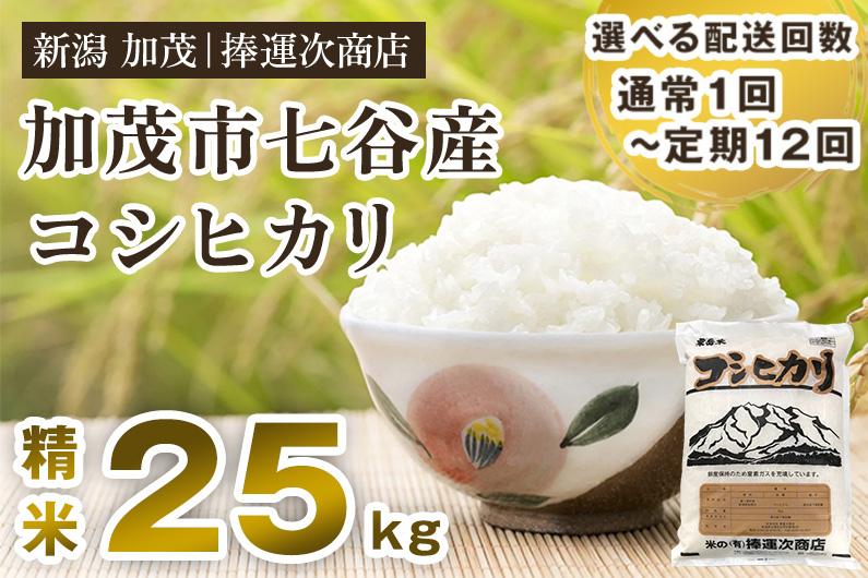 
                  【令和5年産米】【選べる配送回数】新潟県加茂市七谷産コシヒカリ 精米25kg（5kg×5） 定期便 隔月便 白米 捧運次商店
                
