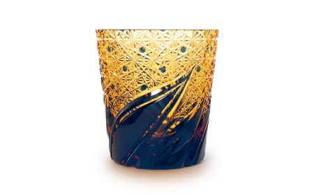 浅草切子 KANA KURITA「焔華オールド 瑠璃アンバー」木箱入り_0012-122-T07