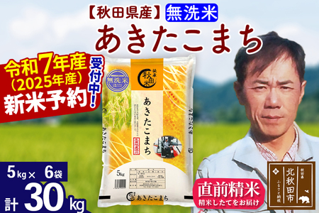 ※令和7年産 新米予約※秋田県産 あきたこまち 30kg【無洗米】(5kg小分け袋)【1回のみお届け】2025産 お米 みそらファーム