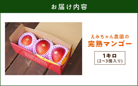 【 2026年 先行予約 】 えみちゃん農園 の 完熟 マンゴー 1キロ（2～3個入り） C008-006 完熟マンゴー 甘い あまい 香り とろける 濃厚 のうこう 1キロ 大玉 南国 なんごく 果