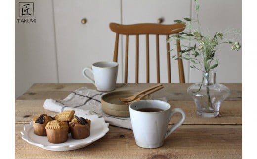 
【信楽焼】流し釉マグカップペア（2個）（アイボリー） mu-014
