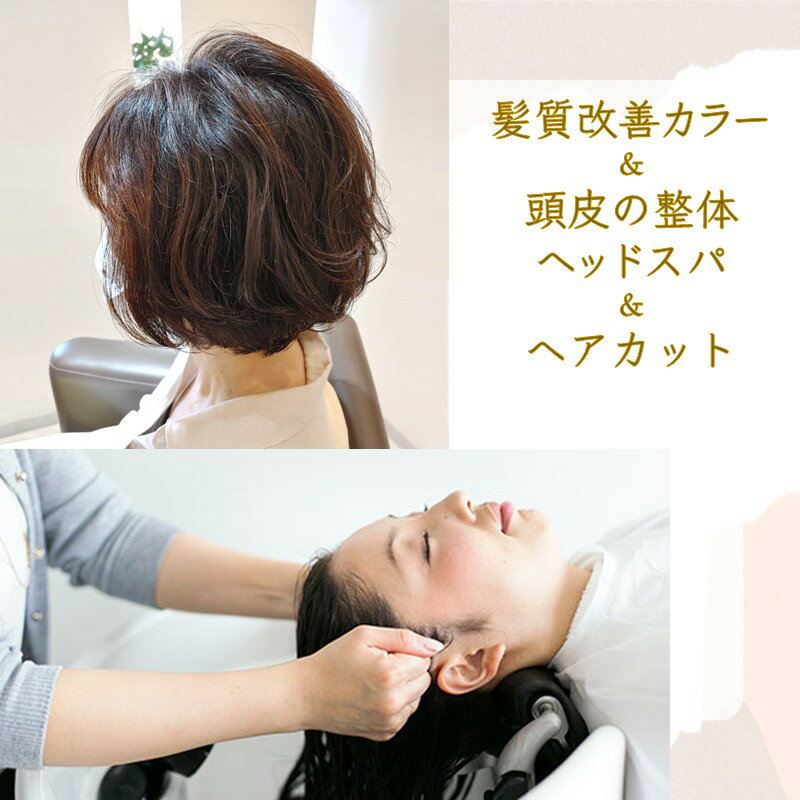 【ふるさと納税】ヘッドスパ＆エイジングカラー&ヘアカット 高濃度酸素水 リラクゼーション 髪質ケア 頭皮ケア 首肩コリケア 「髪質改善と頭皮改善で贅沢な美容タイム」利用券 150分コース