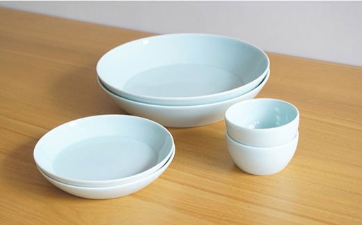 【白山陶器】【2人分の食器】シンプルで実用的なS-lineセット 深皿 プレート ボール 青白釉【波佐見焼】 [TA59]