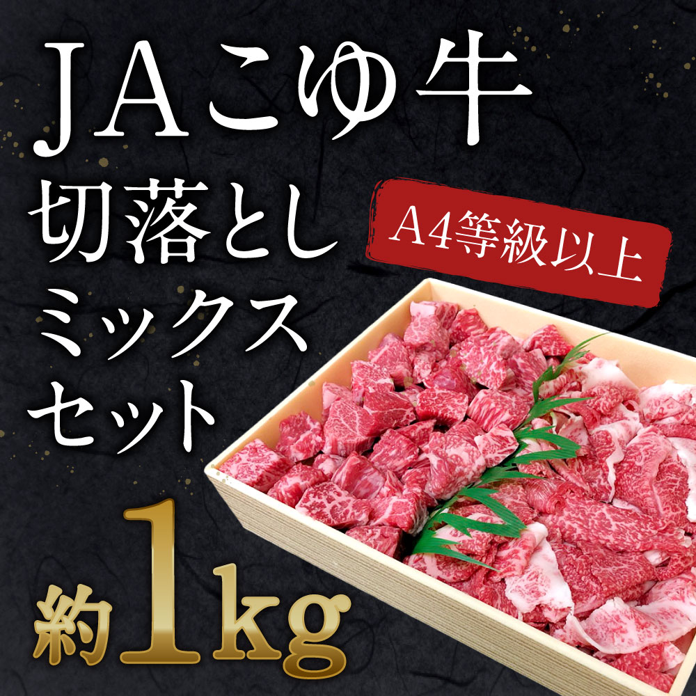 ［訳あり］宮崎黒毛和牛『こゆ牛』切り落としミックスセット 合計1kg（サイコロカット・スライス）A4等級以上【B30】