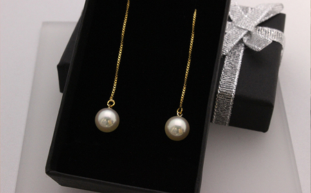 真珠 チェーン ピアス 7.5mm K10 イエローゴールド GF Yamashita-Pearl ゴールド A150-021003