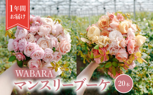 マンスリーブーケ 20本 １年間お届け（12ヶ月） WABARA  摘みたて ブーケ 花束 Rose Universe AT-0016