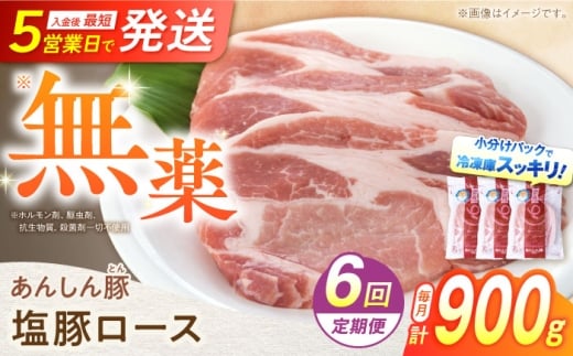 【6回定期便】《日本農業新聞一村逸品大賞にて金賞受賞》塩豚ロース 900g 計5.4kg 豚肉 小分け 薄切り ロース 白川町 / 藤井ファーム [AWAF055]