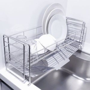[燕三条水切り直販店]スライド水切りラック ステンレス １段タイプ 水切りかご 流れるトレー付き【027S015】