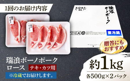 【3回定期便】 ※冷蔵配送/地域限定※ 岐阜県産 豚 瑞浪ボーノポーク ロースステーキ 1kg まんぷくセット 瑞浪市 / きなぁた瑞浪[AZCI062]