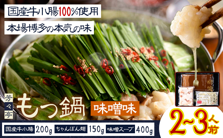 もつ鍋 味噌味 セット ちゃんぽん? 芳々亭 2～3人前 地域商社ふるさぽ《90日以内に出荷予定(土日祝除く)》福岡県 鞍手町 もつ 鍋 牛モツ 味噌 国産牛もつ100％使用 ラー麦---skr_ffsystim_90d_26_16000_ms---