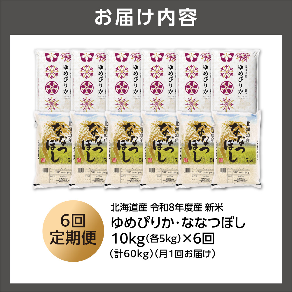 【定期便】【令和8年度産米】ゆめぴりか 5kg＋ななつぼし 5kg 6回_is077-073-999