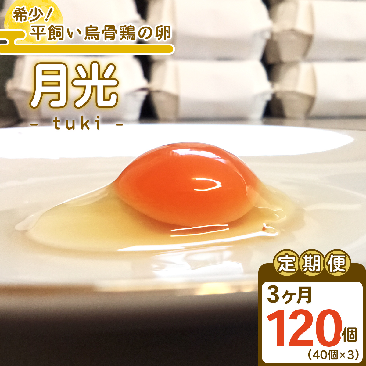 [定期便／3ヵ月] 希少！平飼い烏骨鶏の卵「月光《tuki》」40個×3回 計120個｜3ヵ月連続定期便 平飼い卵 烏骨鶏 こだわり卵 たまご 卵 玉子 生卵 鶏卵 NANTAIファーム [1082]