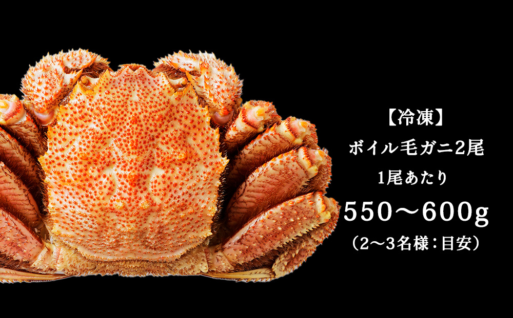 【ボイル済み急速冷凍】身がパンパンに詰まった稚内産毛ガニ550～600g×2尾（合計1.1キロ以上）