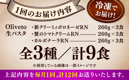 全12回定期便 生パスタ3種類×3食(計9食) 冷凍パスタ BHAY012