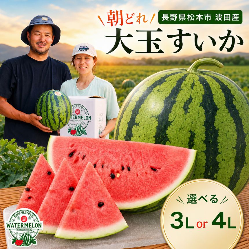 【ふるさと納税】【先行受付：2027年発送】【選べる】松本市 波田産 大玉すいか 3L～4L │ 信州 松本市 長野県 西瓜 すいか 果物 大玉 スイカ フルーツ くだもの 旬のスイカ 大玉スイカ シャリ感 ふるーつ