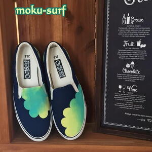 手描きスニーカー「moku-surf」ダークブルー×グラデーション ワイズ 2E 22.0～28.0cm ハンドペイント レディース メンズ カジュアルシューズ おすすめ おしゃれ 大人かわいい オリ