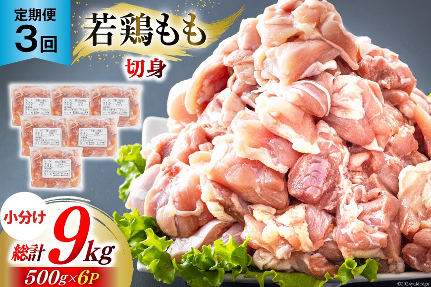 鶏肉 3回 定期便 もも肉 若鶏もも肉 切身 500g ×6p 総計 9kg [九州児湯フーズ 宮崎県 美郷町 31ai0019] 冷凍 小分け 若鶏 もも モモ 鳥もも肉 鶏 真空パック カット
