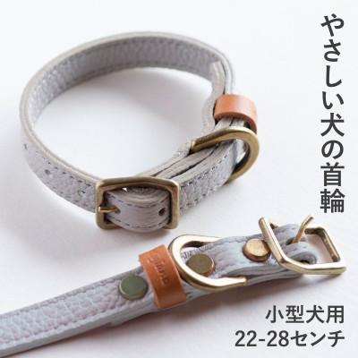 ふるさと納税 和泉市 首輪 本革 イタリアンレザー グレー 小型犬用 (22-28センチ)ペット用品【dc-01ss】
