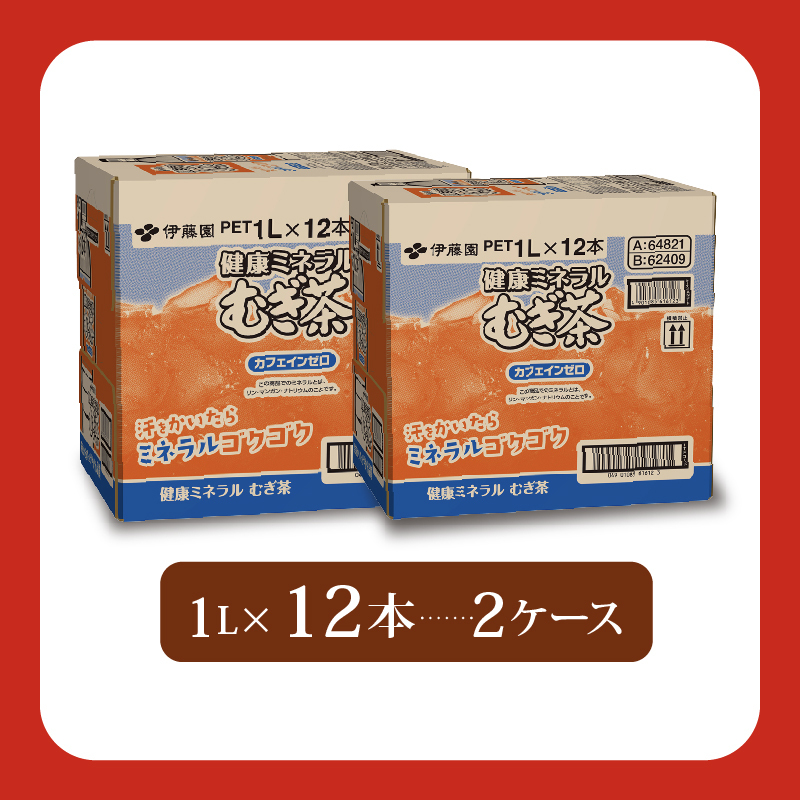 ＜選べる内容量＞ 健康ミネラル むぎ茶 計24本 1L × 12本 2ケース カフェインゼロ 防災 備蓄 茶 ペットボトル PET 飲料 飲み物 ソフトドリンク カロリーゼロ 定番 体脂肪 人気 おす