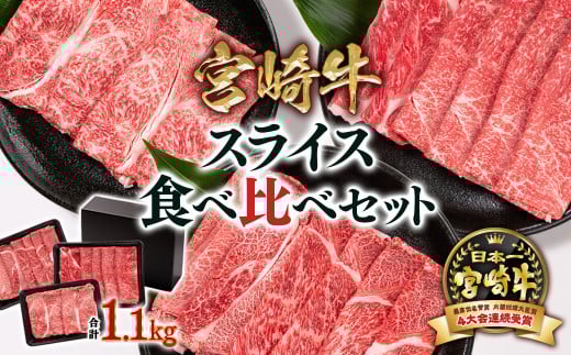 宮崎牛 すき焼き 肩ロース＆赤身スライス 3種食べ比べセット1.1kg 牛肉  しゃぶしゃぶ ブランド牛 ミヤチク  内閣総理大臣賞4連覇  すき焼き肉  ＜2.6-5＞